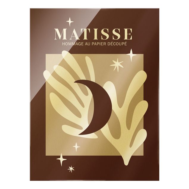Glasbild - Matisse Interpretation - Mond und Sterne Rot - Hochformat 3:4
