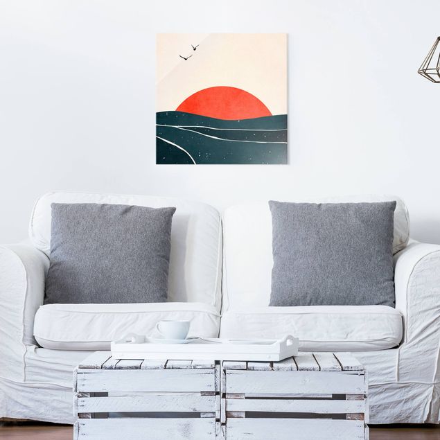 Kubistika Poster Meer vor rotem Sonnenuntergang