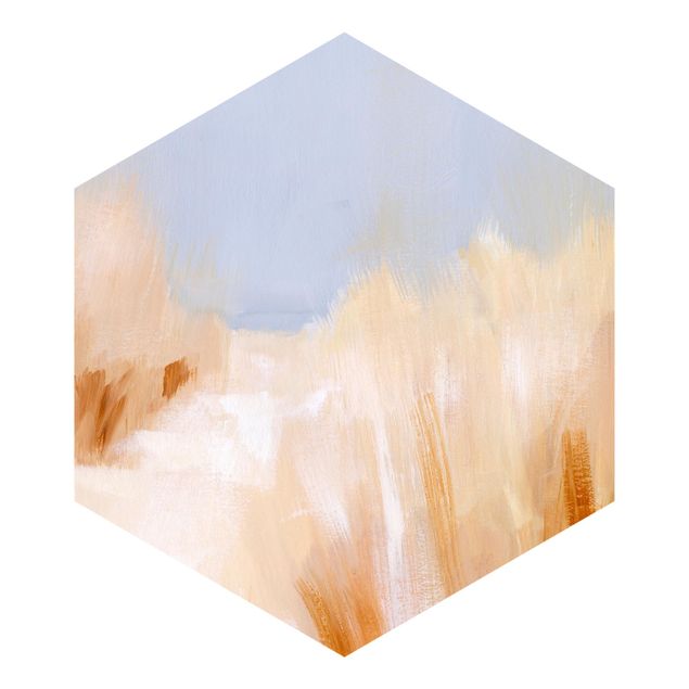 Hexagon Mustertapete selbstklebend - Meeresblick durch Dünengras
