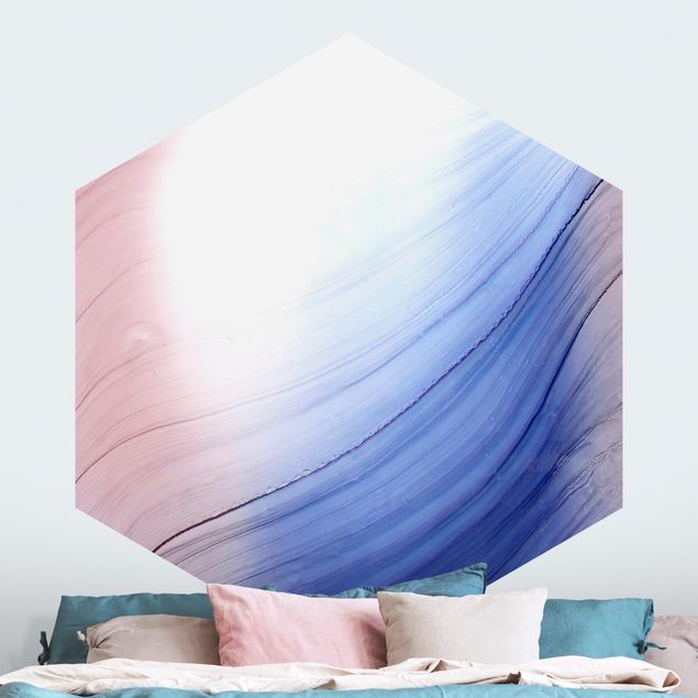 Design Tapeten Melierter Farbtanz Blau mit Rosa