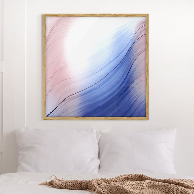 Moderne Bilder mit Rahmen Melierter Farbtanz Blau mit Rosa