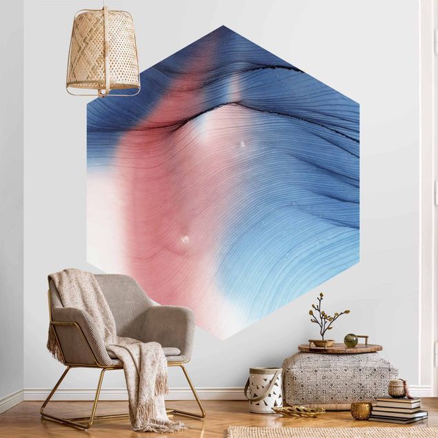 Fototapete abstrakt Melierter Farbtanz in Blau mit Rot