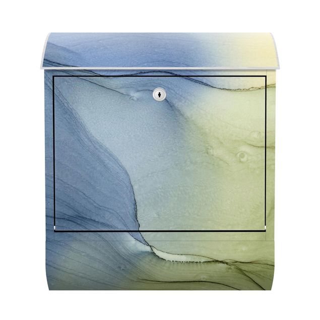 Design Briefkasten Meliertes Blaugrau mit Moosgrün