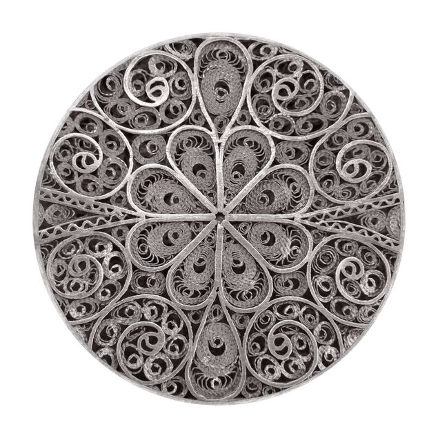 Runder Vinyl-Teppich - Metall Ornamentik Mandala in Silber