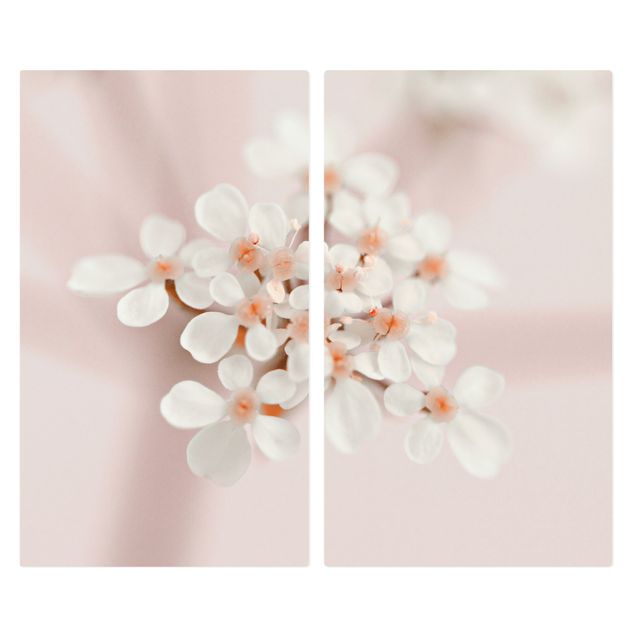 Herdabdeckplatte Glas - Miniblüten im Rosanen Licht