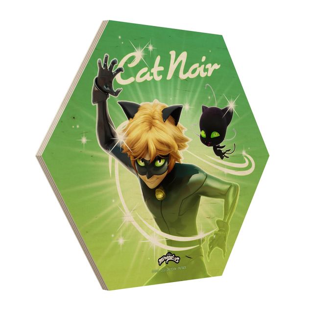 Hexagon-Holzbild - Miraculous Cat Noir und Plagg