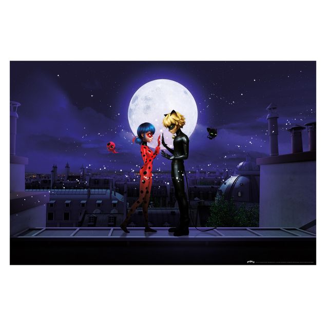 Fototapete - Miraculous Ladybug and Cat Noir im Mondlicht