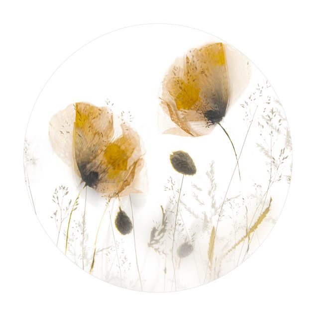 Vinyl-Bodenmatten Mohnblumen und zarte Gräser im weichen Nebel