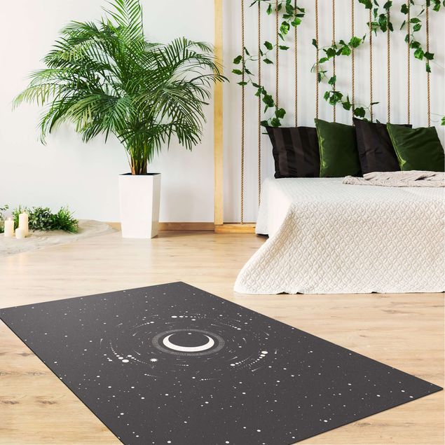 Teppich schwarz-weiß Mond im Sternenkreis