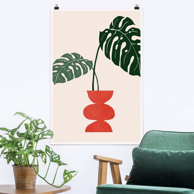 XXL Poster Monstera in roter Vase