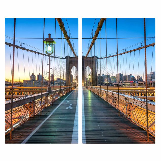 Herdabdeckplatte Glas - Morgenblick von der Brooklyn Bridge