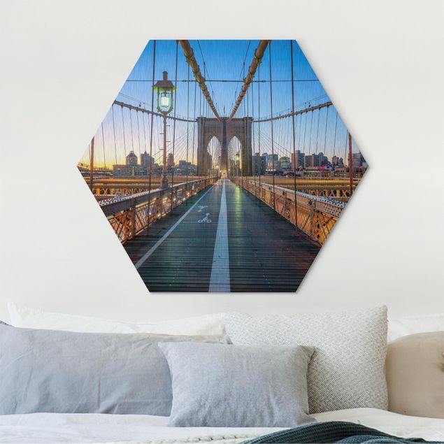 Hexagon Bild Alu-Dibond - Morgenblick von der Brooklyn Bridge