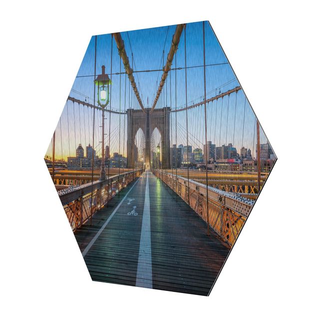 Hexagon Bild Alu-Dibond - Morgenblick von der Brooklyn Bridge