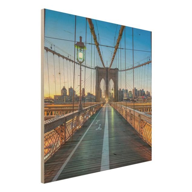 Holzbilder Syklines Morgenblick von der Brooklyn Bridge