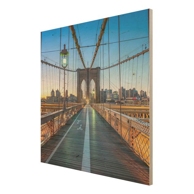 Holzbild - Morgenblick von der Brooklyn Bridge - Quadrat