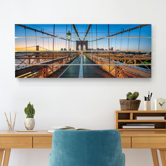 Holzbilder Syklines Morgenblick von der Brooklyn Bridge