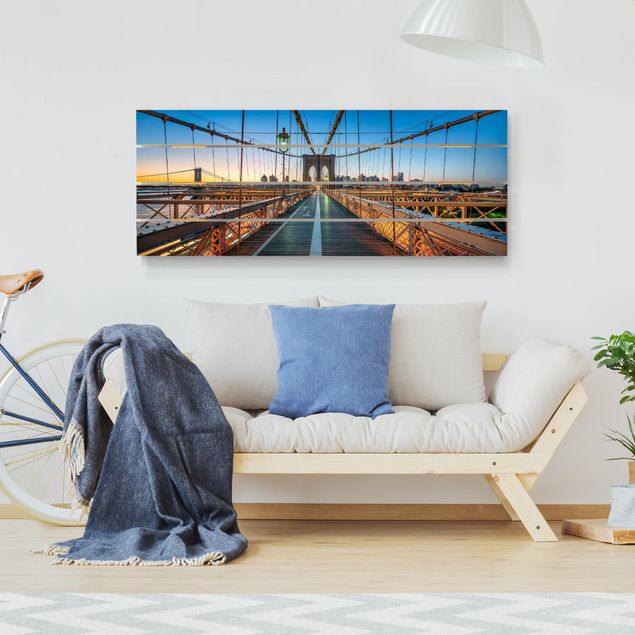 Bilder auf Holz Morgenblick von der Brooklyn Bridge