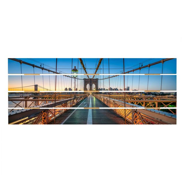 Holzbild - Morgenblick von der Brooklyn Bridge - Panorama