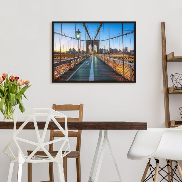 Bild mit Rahmen - Morgenblick von der Brooklyn Bridge - Querformat