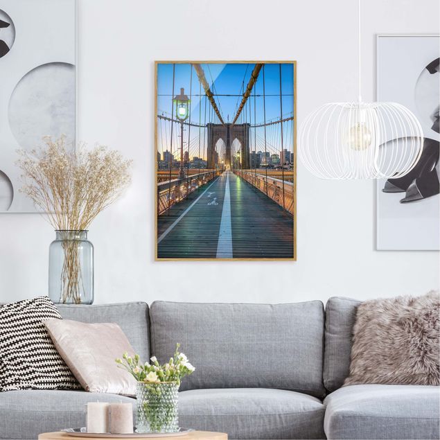 Skylines Bilder mit Rahmen Morgenblick von der Brooklyn Bridge