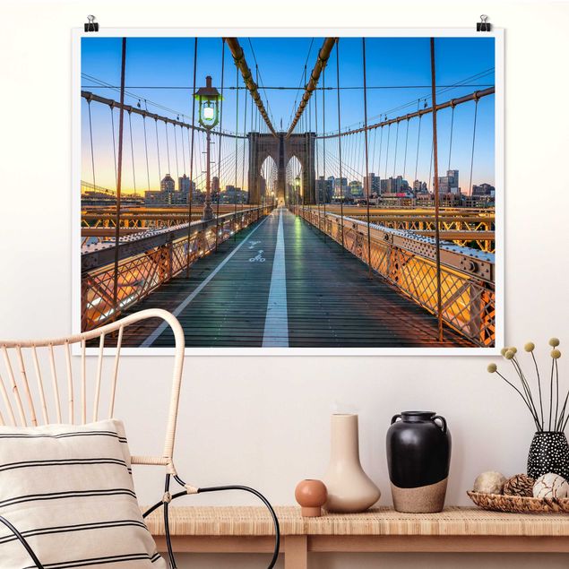 Poster New York Skyline Morgenblick von der Brooklyn Bridge