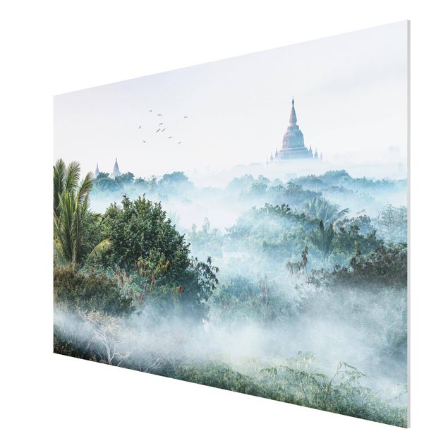 Forex Fine Art Print - Morgennebel über dem Dschungel von Bagan - Querformat 3:2
