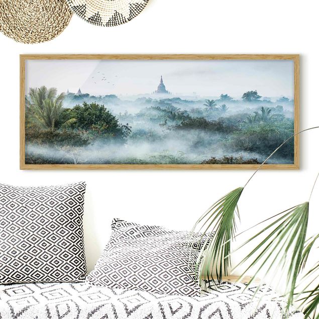 Moderne Bilder mit Rahmen Morgennebel über dem Dschungel von Bagan