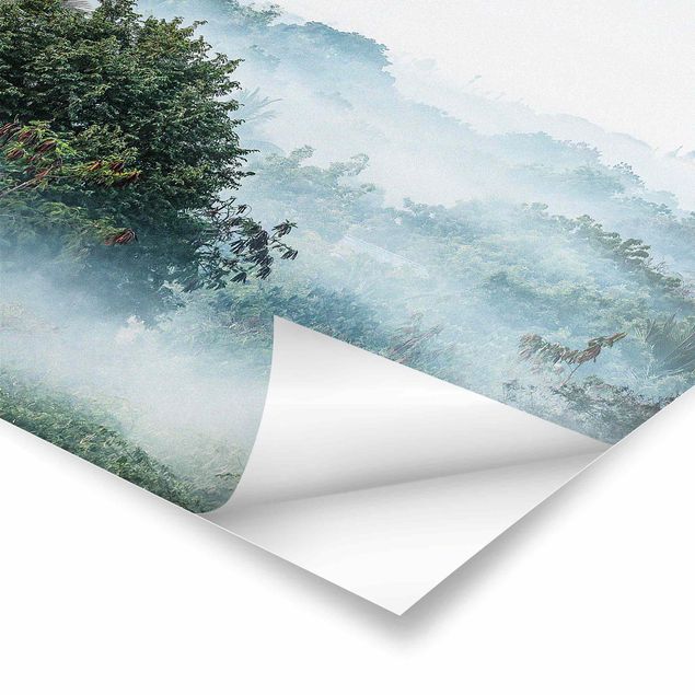 Poster - Morgennebel über dem Dschungel von Bagan - Quadrat 1:1