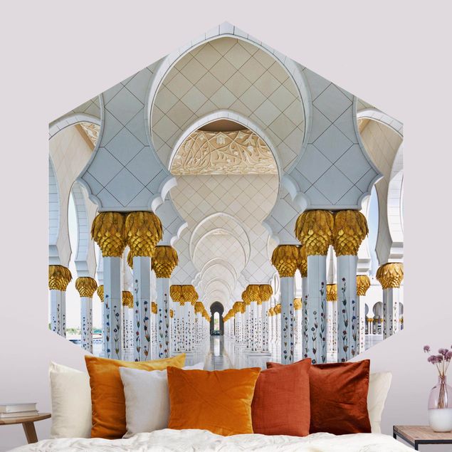 Hexagon Mustertapete selbstklebend - Moschee in Abu Dhabi