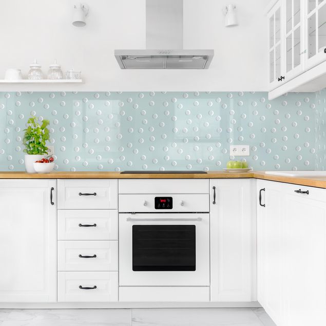 Küchenrückwand - Muster mit Punkten und Linienkreisen auf Blaugrau II