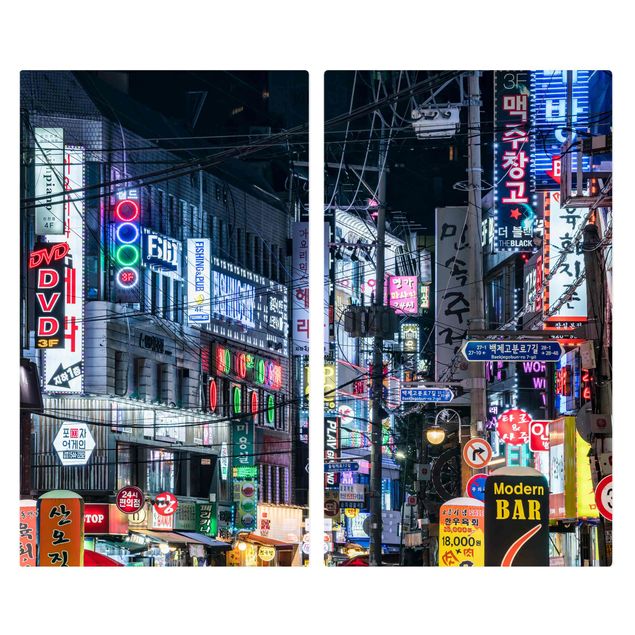 Herdabdeckplatte Glas - Nachtleben von Seoul