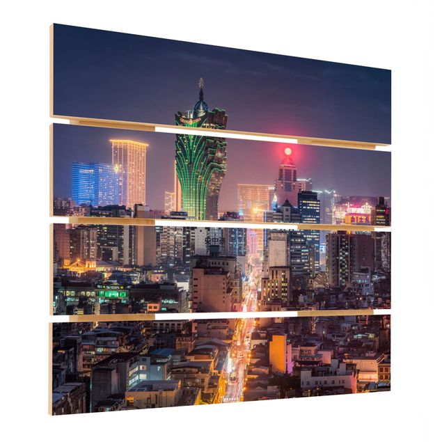 Holzbild - Nachtlichter von Macau - Quadrat