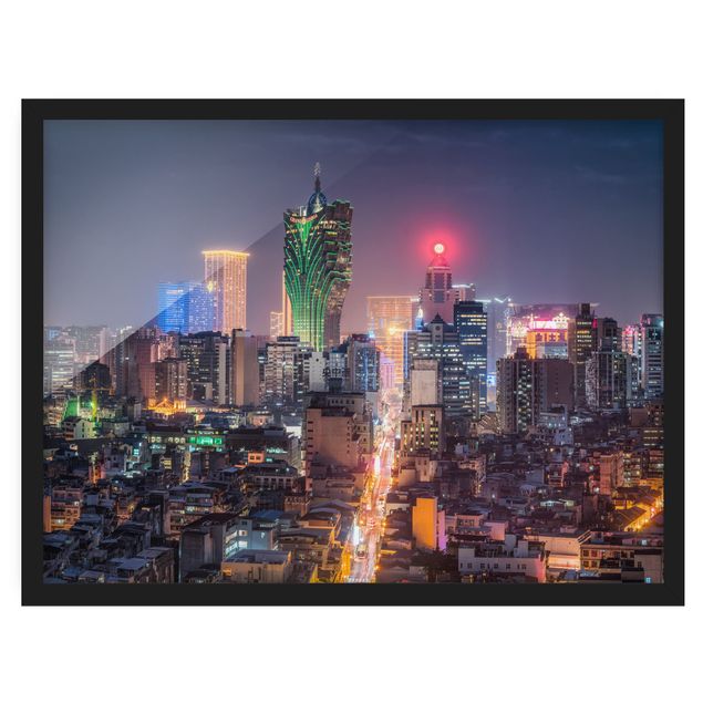 Bild mit Rahmen - Nachtlichter von Macau - Querformat