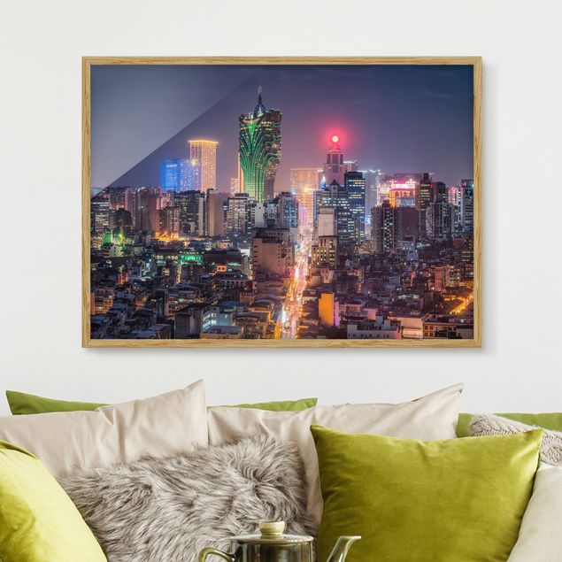 Skylines Bilder mit Rahmen Nachtlichter von Macau