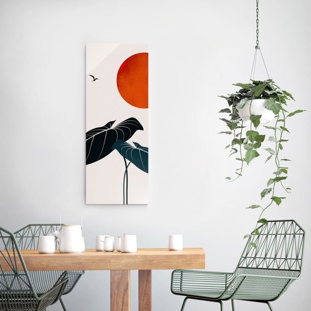 Kubistika Poster Nachttraum - Pflanze und rote Sonne