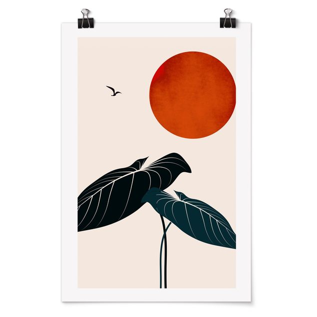 Kubistika Prints Nachttraum - Pflanze und rote Sonne
