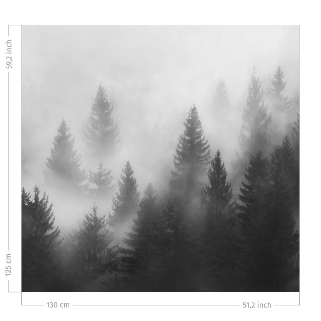 Verdunkelungsvorhänge Nadelwald im Nebel Schwarz Weiß