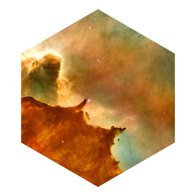 Hexagon Mustertapete selbstklebend - NASA Fotografie Orangener Weltraumnebel