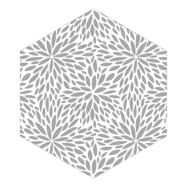 Hexagon Mustertapete selbstklebend - Natürliches Muster Blumen in Grau