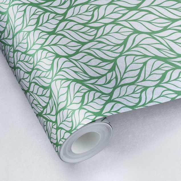 Metallic Tapete  - Natürliches Muster große Blätter auf Grün