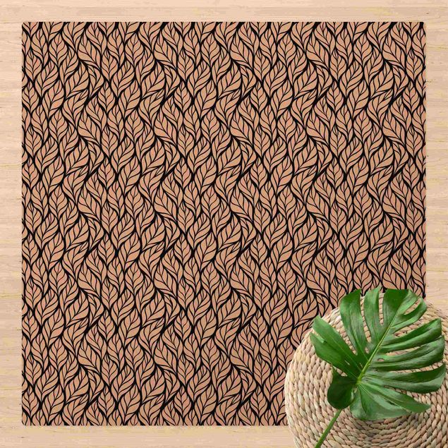 Teppich modern Natürliches Muster große Blätter auf Schwarz