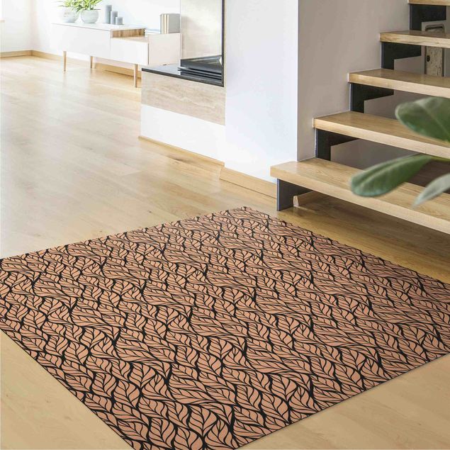 Teppich abstrakt Natürliches Muster große Blätter auf Schwarz