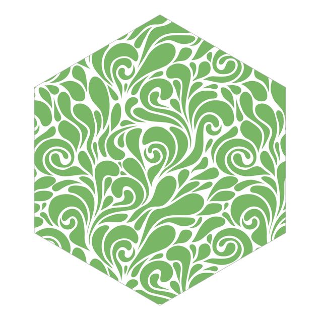 Hexagon Mustertapete selbstklebend - Natürliches Muster mit Kringeln vor Grün