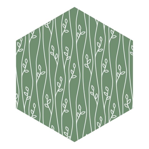 Hexagon Mustertapete selbstklebend - Natürliches Muster Pflanzenlinien vor Grün