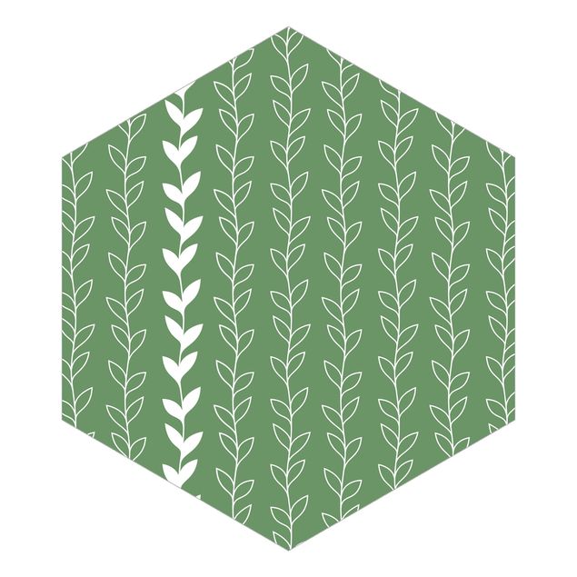 Hexagon Mustertapete selbstklebend - Natürliches Muster Rankenlinien auf Grün