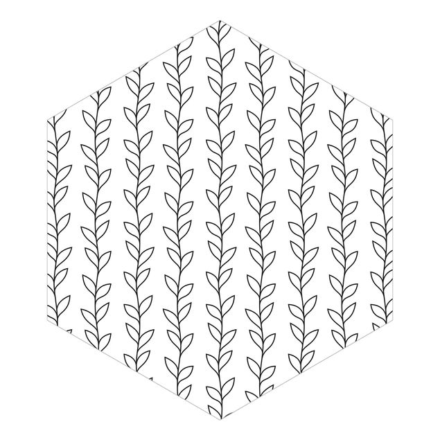 Hexagon Mustertapete selbstklebend - Natürliches Muster Rankenlinien Schwarz