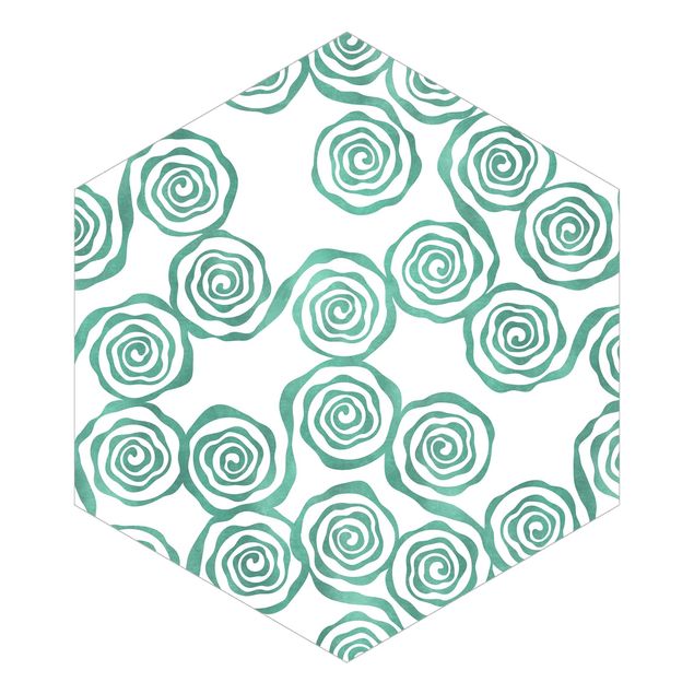 Hexagon Mustertapete selbstklebend - Natürliches Muster Strudel Türkis