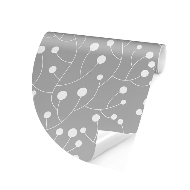 Runde Tapete selbstklebend - Natürliches Muster Wachstum mit Punkten auf Grau
