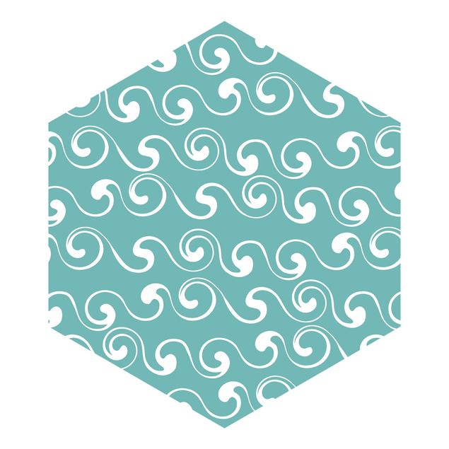 Hexagon Mustertapete selbstklebend - Natürliches Muster Wellen vor Blau