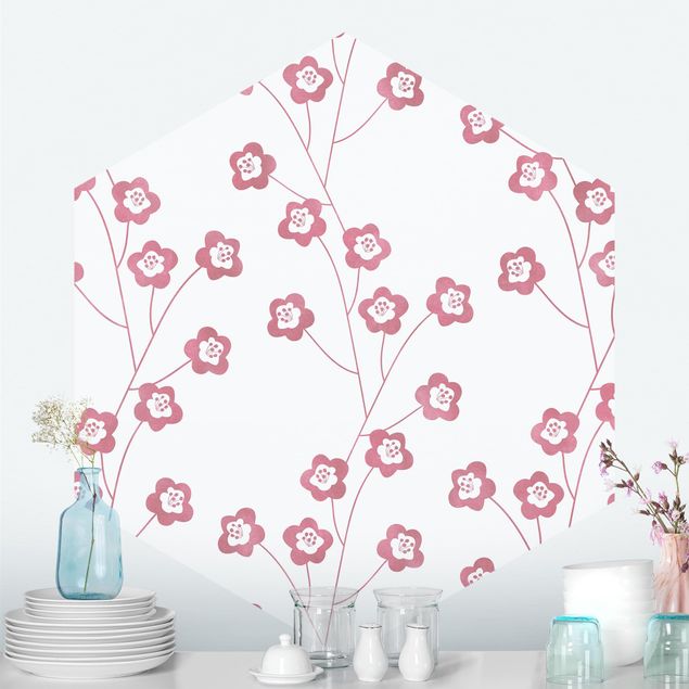 Design Tapeten Natürliches Muster zarte Blumen in Rosa